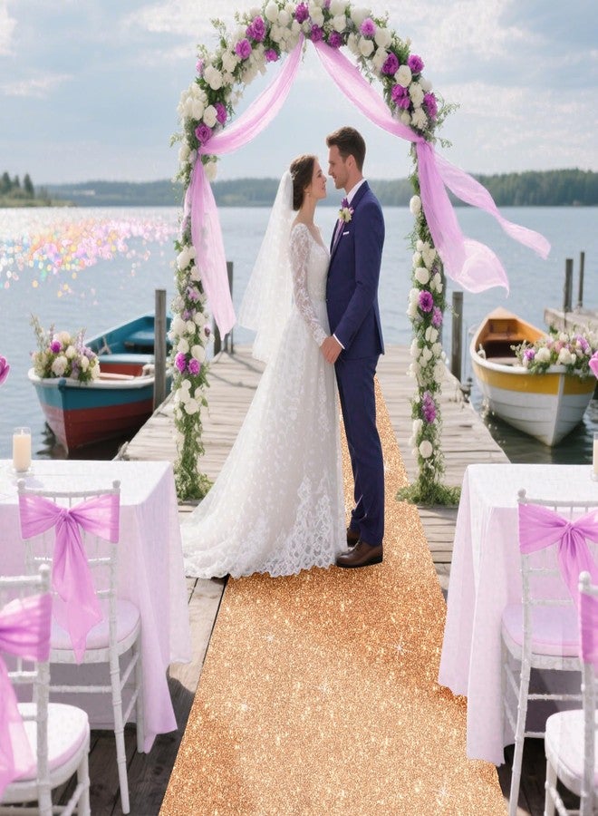 UBCGOTT Glitter Carpet Runner for Party 2.6 X 30 ft Glitter Non-Woven Fabric, Carpet Rug for Event, Aisle Runway Runner for Wedding Ceremony, Movie Theme Party Decorations (Glitter Gold, 2.6FTx30FT) - Image 2